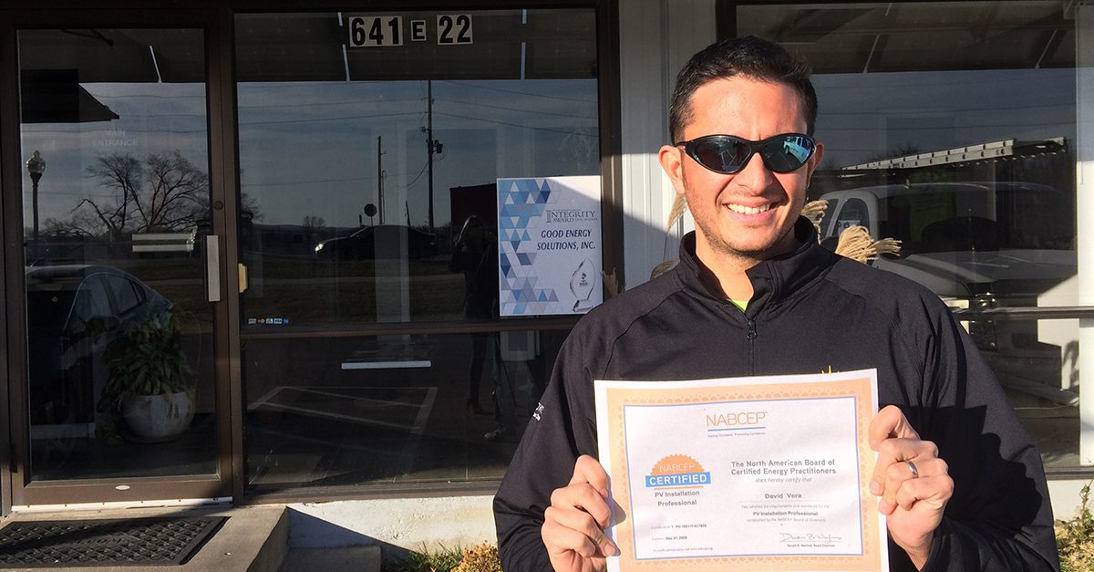 David Vera of Good Energy Solutions Earns NABCEP Certification David Vera of Good Energy Solutions earns NABCEP Certification