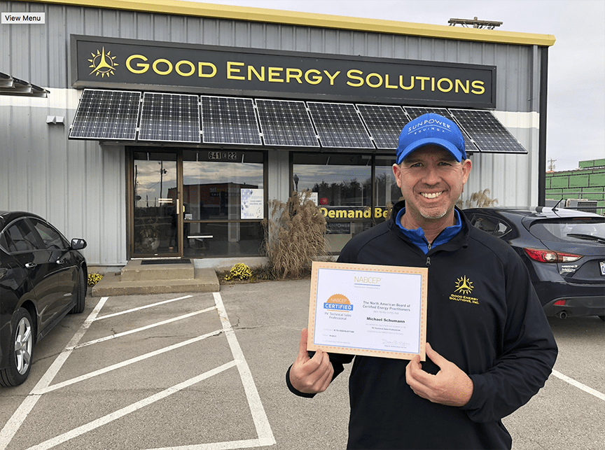 Michael Schumann of Good Energy Solutions Earns NABCEP Certification Michael Schumann of Good Energy Solutions Earns NABCEP Certification
